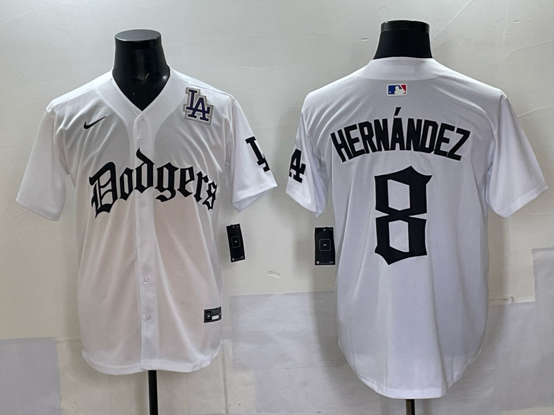 Men Los Angeles Dodgers 8 Hernandez white Nike 2025 MLB jersey 001